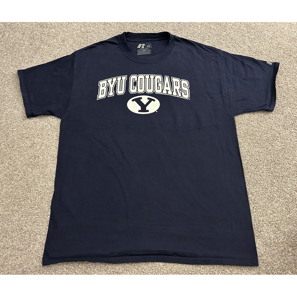 Russell Athletic BYU Cougars T-Shirt Mens Large Navy Blue Excellent NCAA Graphic